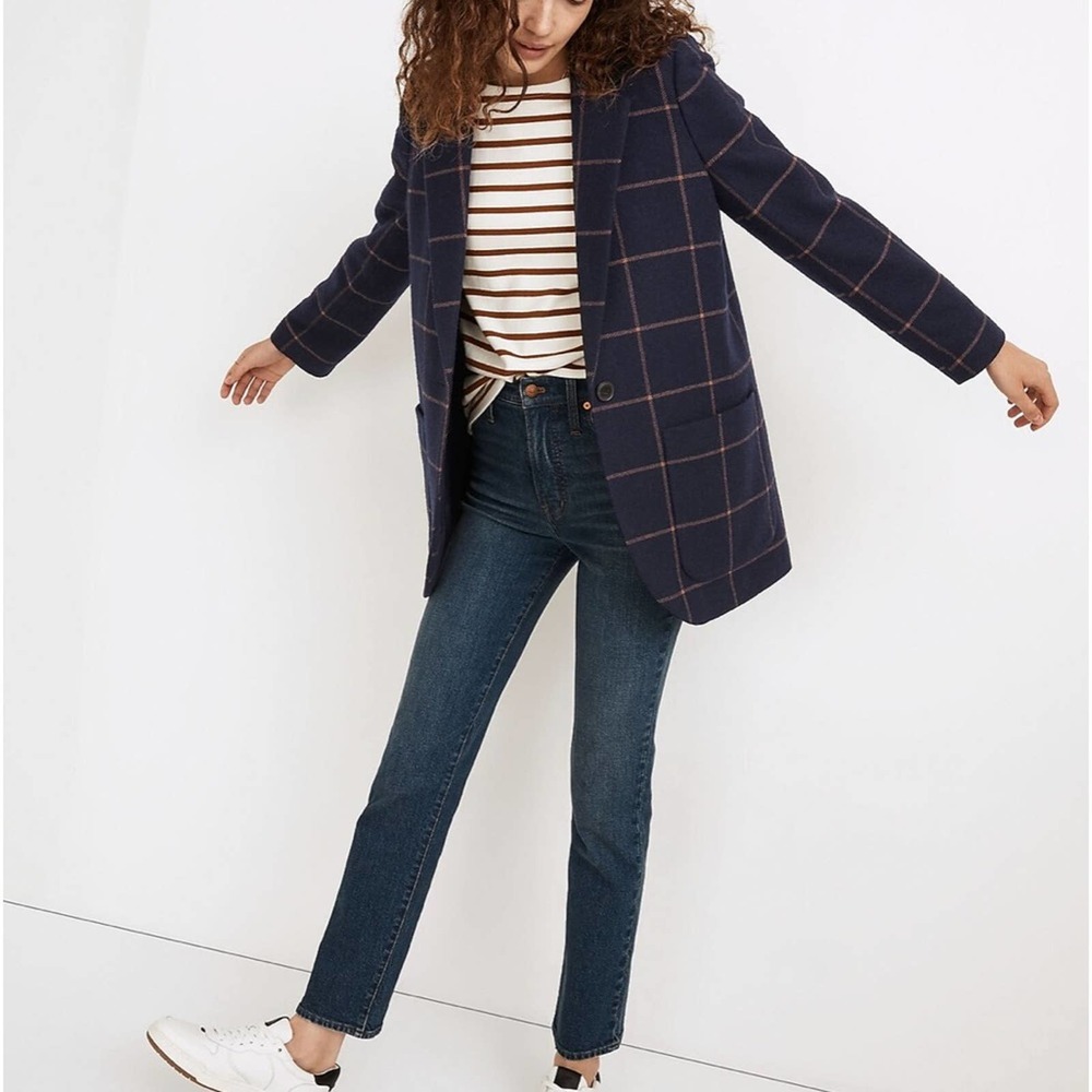 Madewell Navy Windowpane Blazer